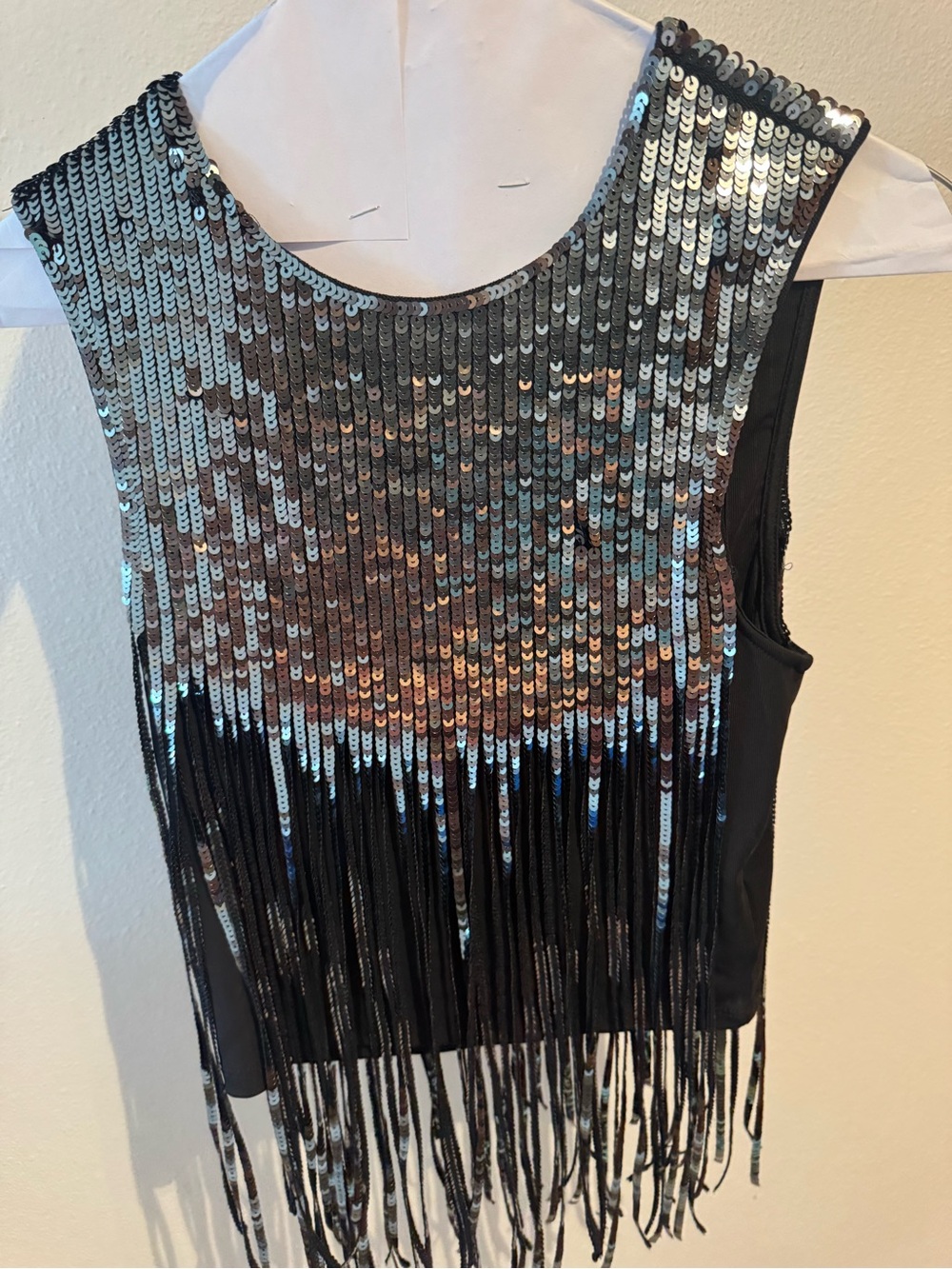 H&M Black Fringe Tank with Silver Sequins